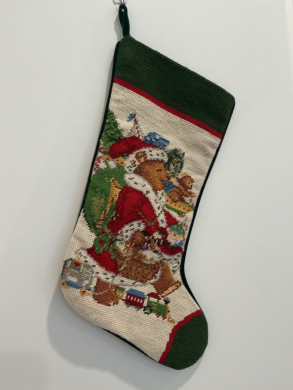 Imperial Elegance Needlepoint Christmas Stocking - Santa Bear with Toys
